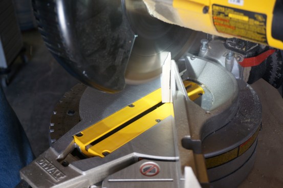 When cutting baseboard, make the angled cut on a board first. If both sides are angles, such as for an inside corner to an outside corner, make the angled cut for the inside corner first so that the measurement can be pulled from the long point.