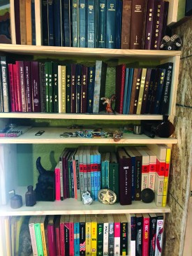 Shown here are just two shelves of a collection of more than 200 code books from the 20th century.
