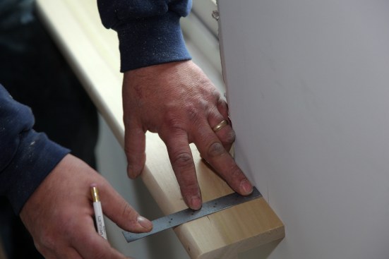 Mark that same distance from the back of the stool near the overall length mark.