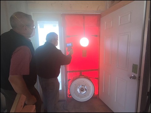 With the smoke test completed, the authors depressurized the home and performed a blower door test.