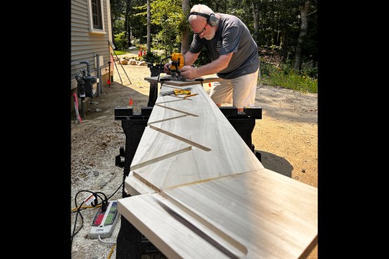 He finishes up the two-piece skirtboard.