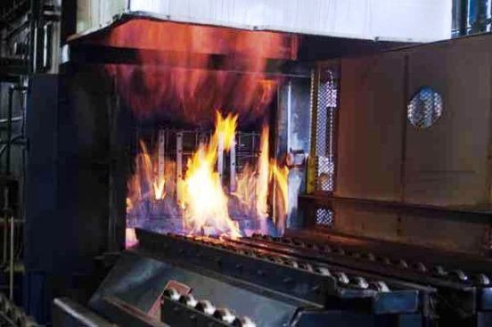 As part of the heat-treating process, large batches of pliers are run through a fiery furnace.