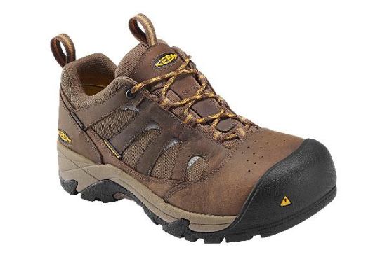 Keen’s industrial boots are named after blue-collar cities like Flint, Pittsburgh, and Detroit. But the person who named the colors was thinking “fashion”. These are “Dark Earth Apricot”; the other color scheme is “Raven/Ensign Blue”. At work you could probably get away with calling them brown or blue.