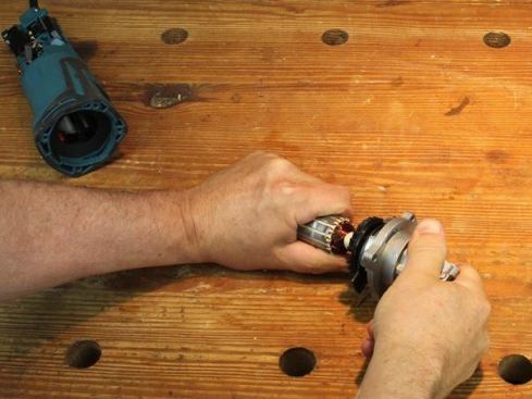 Pull the crank housing off the end of the armature. It’s a tight press fit where the bushing goes in.
