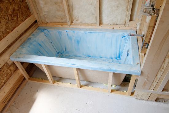 We went a bit light on the “tub coat” protective film, but we’re about to cover this tub.