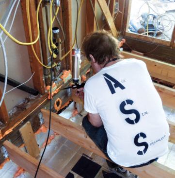 If air-sealing is going to be done right, someone has to sweat the details. The author’s shirt leaves no doubt as to who that person is.