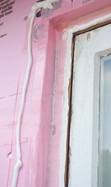 Sealant was applied to both the jambs and the foam before the preassembled PVC casings were fastened in place.