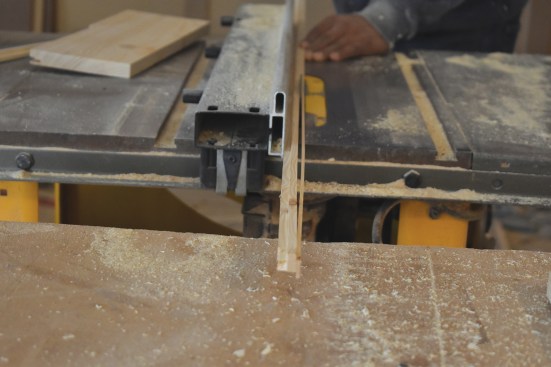The shaped corner strips are ripped to the required width. 