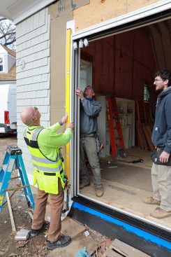 With the frame assembled, it is dry fit and checked to make sure it will sit plumb in the opening