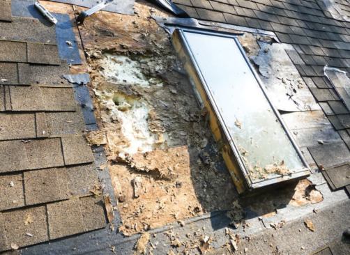 The foam installation had some voids that could have allowed warm, moist air to reach the underside of the cold roof sheathing and condense; the void shown here corresponded with an area of rotted sheathing near the skylight.