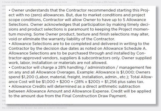 Specifying allowances.