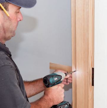 The author installs them on both sides of the door stop at all hinge locations.