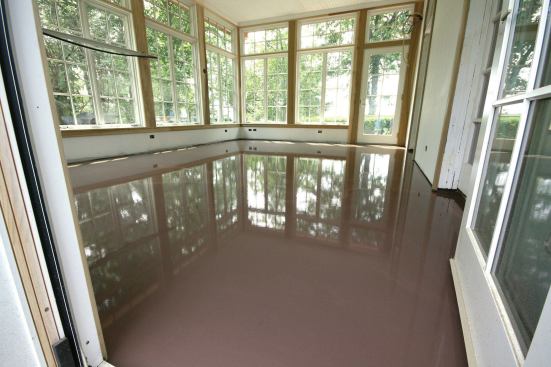 As it hardens, the self-leveling material emits a lot of heat and moisture that needs to be vented to prevent damage to the woodwork.
