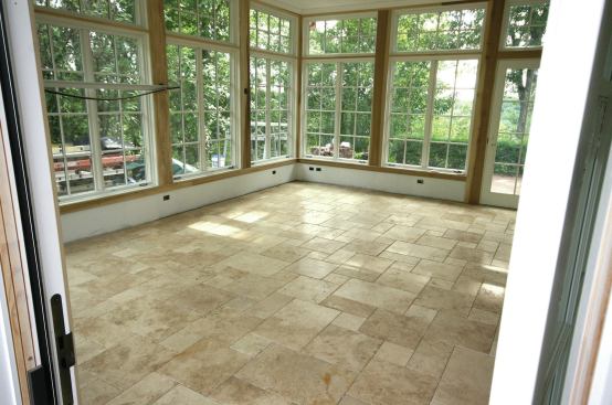 After excess mortar was removed, the tiles were grouted and sealed.