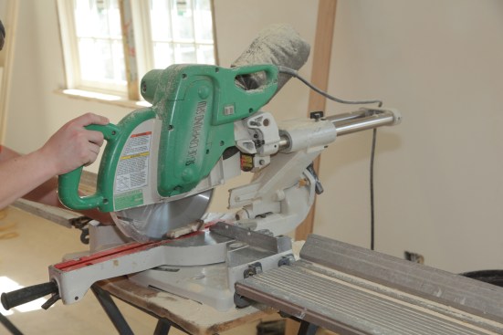 To ensure a tight fit against the stool, a fresh square cut is made on the end of the casing stock.