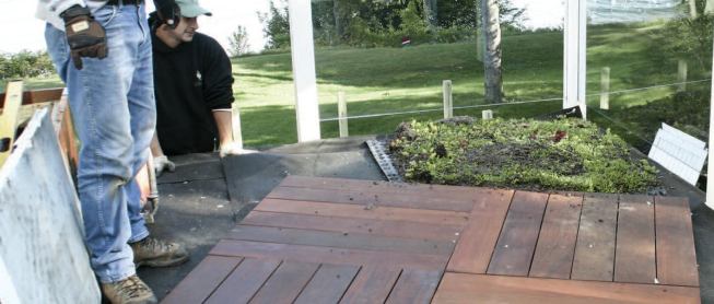 The one-meter-square roof panels were cut to size with a cut-off saw and fitted in place.