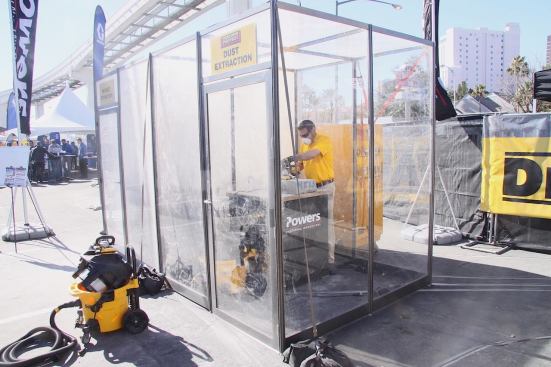 Dust collection was the big theme at the show. Here, DeWalt showed off the efficacy of it’s own dust extraction system when using an angle grinder to surface concrete. Notice the inset photo where no dust extraction is used. Stay tuned for video of DeWalt’s tools at the booth, which includes demonstrations of their hammer drills and chippers. I shot the video and so wasn’t able to capture any stills.