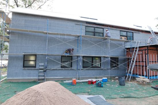 Drainage mat installed and ready for Stucco scratch coat.