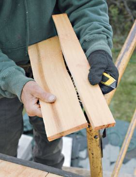 The Alaskan yellow cedar shingles shown here are thicker and denser than red cedar shingles and somewhat more difficult to split.