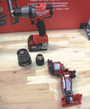 Second Generation Fuel Hammer Drill/Driver. As good as the original Fuel HDD was, this new model (
2704) is smaller, lighter, and more powerful. These improvements were achieved by using stronger rare earth magnets in the rotor, winding the stator differently, and shrinking the electronics and moving them to the handle—where they and much of the wiring are potted (encased in resin for protection). Rated at 1,200 inch-pounds of torque it is said to be the most powerful cordless tool in of its kind. Front to back it is 7.75” long—versus 8.1” for the previous Fuel model. 
Click here for video. Available: August 2015.