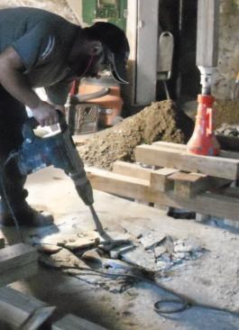 I break up the concrete on the inside.