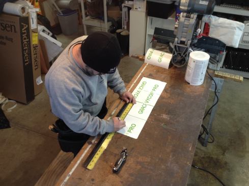 Vycor Pro is a “highly conforming,” non-asphaltic, butyl-modified flashing tape. While it will stretch a little, it requires cutting small bow-tie shaped pieces to seal the two outside corners of the window opening. The first step is measuring for the individual strips.