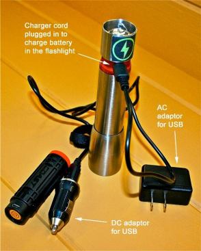 The USB charging cord can be plugged into a computer, car charger (12-volt DC), or household receptacle (120-volt AC).