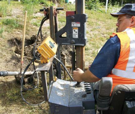 The controls on the horizontal boring rig allow the operator to "steer" the bit left, right, up, or down.