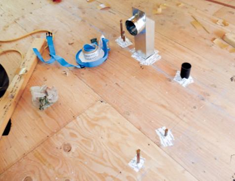 Floor penetrations that will be enclosed in a partition wall are best sealed at the level of the subfloor, rather than where they pass through the plate.