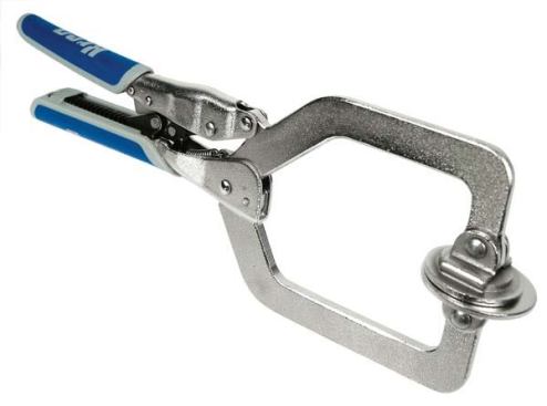Self-Adjusting Clamp. Kreg has long offered locking-plier clamps for holding their jigs and keeping work pieces aligned when you screw them together. Their new Automaxx Clamp has a self-adjusting feature that saves you the time of having to fine tune the size of the opening with each use. Available in standard (shown) or bench mounted versions. Price for KHC-1420 six-inch face clamp: $38