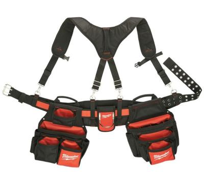 Contractor Belt with Suspension Rig (model 48-22-8120). This tool belt is equipped with a padded 4-point harness and includes all metal hardware, a padded belt, and integrated handles for carrying the bags when you’re not wearing them. There’s even a dedicated smart phone pocket. Available: October 2014