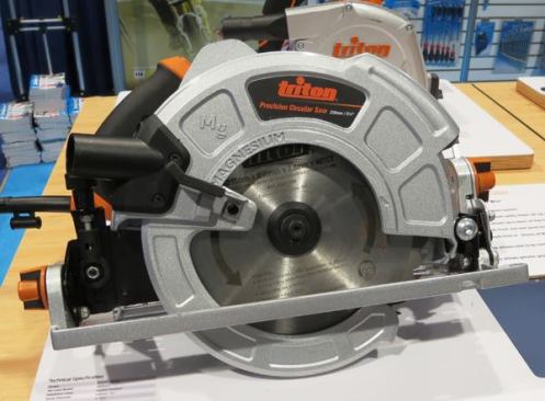 9 1/4-inch Triton Circ Saw. Triton is best known in this country for a distinctive orange plunge router but it makes more tools than that. Founded in Australia, the company is now owned by UK investors who hope to bring the full product line to the U.S. This is one of several Triton circular saws. The 9 1/4-inch blade seems unusual to us, but it’s the standard in Australia, where framing lumber is a full 2 inches thick.