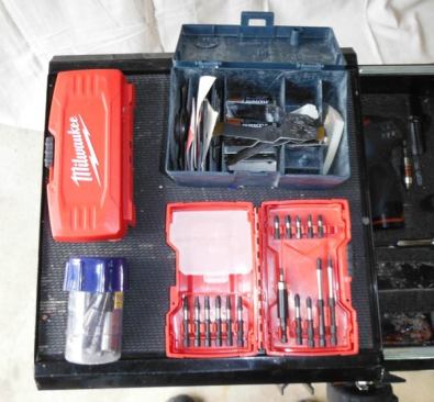 I keep a Festool 720936 countersink bit with stop in my cart. Yes, it is a $65 countersink, but it is worth every penny. No other bit cuts as cleanly and the depth is easy adjustable with the bearing type collar. The collar even has a hole in it to allow dust to fall out while it is spinning. I use Milwaukee’s 21-piece Thunderbolt drill bit set and 35-piece Shockwave driving set too. They are reasonably priced and the quality is good. I’m always replacing drill bits and drill tips, so I keep stock of them in the truck. For tight spaces I use the Milwaukee right angle drill attachment (MW-8510).