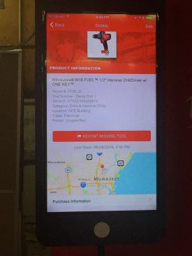 Tool tracking and control. Once you link an equipped tool with your OneKey app, it is trackable from any other OneKey app in the world. Milwaukee told this story at the event to illustrate: a contractor in California had a trailer full of tools stolen. He reported his OneKey impact driver missing within the app. A week later he got an alert that it had been found; someon on the site had OneKey, which picked up the impact driver's signal. The police showed up on the jobsite, recovered all of his tools and arrested the thieves. Now, an added feature: you can shut a tool down from your phone, and set a schedule for when it will work and when it won't.