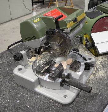 If the previous photo made you run out and buy a tiny table saw, now you know where to get an equally small chop saw to go with it. The KGS80 takes 3 1/8-inch carbide tipped blades and cut-off wheels. As with the table saw, this is a machine that would be used by someone who makes jewelry or models. This saw retails for about $240.