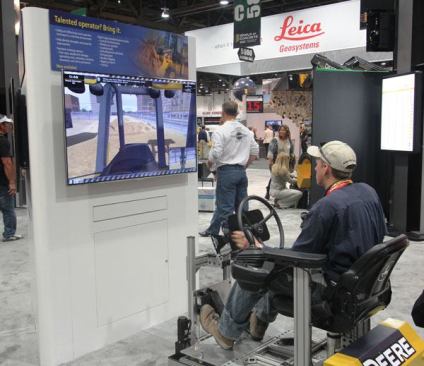 John Deere's equipment simulator allows you to practice operating a machine without any chance that you'll damage anything.