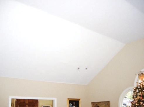 Though you may not be able to see it in the photograph, there was a slight bulge in the drywall ceiling but no other signs of moisture.