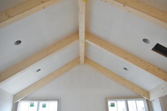 With the beams completed and ready for finish, the illusion of solid beams is evident.