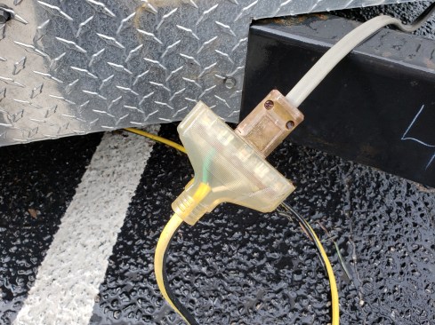 110-volt power access from house or pole to trailer lights it all up most of the time. Future plans include externally mounted lights (one 12-volt DC motion- activated and one 120-volt switched work light).