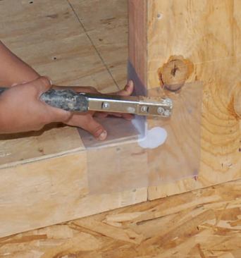Membrane pans should always be used with compatible flexible corners and sealants from the same manufacturer; many plasticized sealants are incompatible with peel-and-stick flashings.