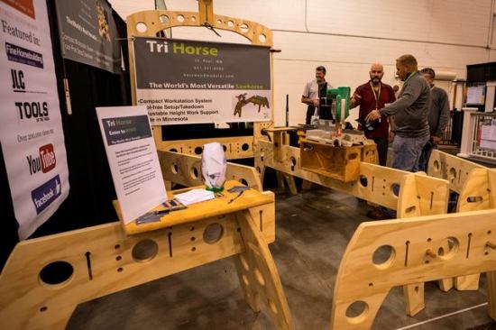 Seen on the show floor were examples from one of the first production runs of the TriHorse modular workstation, which was funded in part with a Kickstarter campaign.