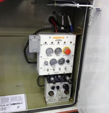 This is the control panel for a Hippo Multipower Hurricane, one of the company’s larger truck mounted units. Equipped with an integral 3-cylinder Kubota diesel, the Hurricane can power hydraulic equipment, function as a 240-volt welder, and put out 8.5 kW of electricity and 100 cfm of air at 100 psi. At roughly $35,000, this unit is twice the price of the one in the previous photo.