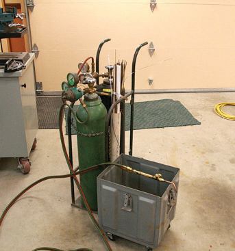 The author uses an oxyacetylene torch when working with dissimilar metals or making small repairs.