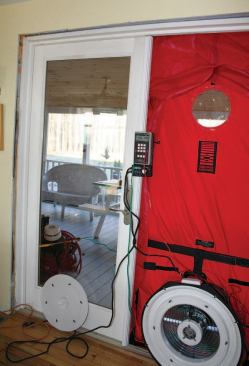 Heated air is less dense than cold air, so houses tested in cold weather appear leakier than they really are (by about 1 percent for each 10°F difference between indoor and outdoor temperature) unless an adjustment for temperature has been made. Otherwise, testing will indicate the amount of less dense air flowing through the blower door, and not the amount of colder, denser air flowing through the holes.