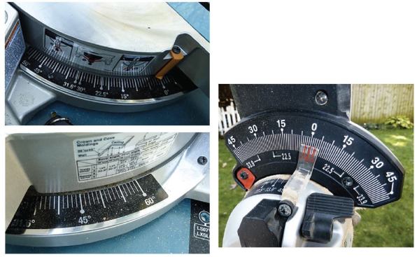 The saw has easy-to-read miter and bevel scales and can make miter cuts up to 52 degrees to the left of the blade and up to 60 degrees to the right.