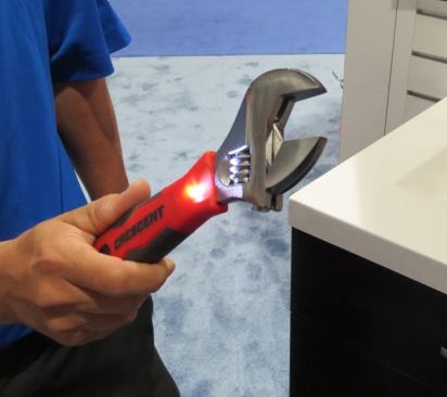 This not the first hand tool with a built-in LED light (Craftsman introduced lit pliers a couple of years back and an adjustable wrench last year) but it’s one of the more useful ones I have seen. Some may view it as a gimmick, but having recently replaced a kitchen faucet I can see how handy it would have been to have used a wrench with a light in it – instead of the headlamp that kept getting knocked off my head in the cabinet. The handle contains the electricals: a switch, watch-style battery, and an LED on either side of the jaws. You can’t accidentally drain the battery because the lights automatically turn off after three minutes. I can’t see this being someone’s everyday wrench but it would come in handy for certain kinds of maintenance work. The wrench retails for about $20.