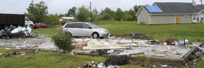 This home in western Alabama was completely blown off its foundation by a tornado that came through the area around 5:30 a.m. on April 27. Remarkably, the family inside the home was swept away from the building, though no one was seriously injured.