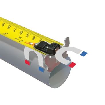 The end of the tape has two magnets; one faces out and the other faces down.
