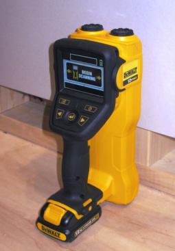 The scanner uses ground penetrating radar technology to locate components inside of walls. It works to a depth of up to 3 inches on a variety of wall surfaces including drywall, plywood, concrete, marble and ceramic tile.