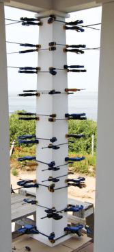 The clamping procedure on site was just like that in the shop, except in a vertical position.